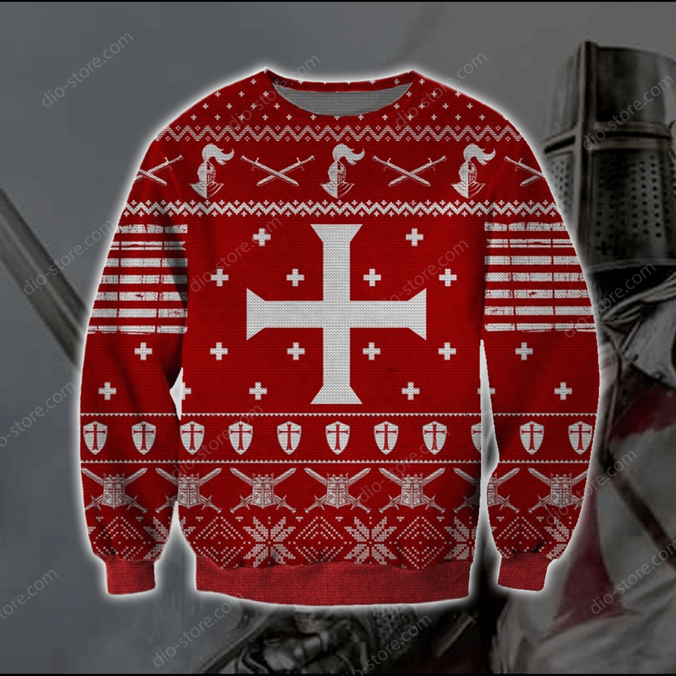 Knights Templar Knitting Pattern 3D Print Ugly Christmas Sweater