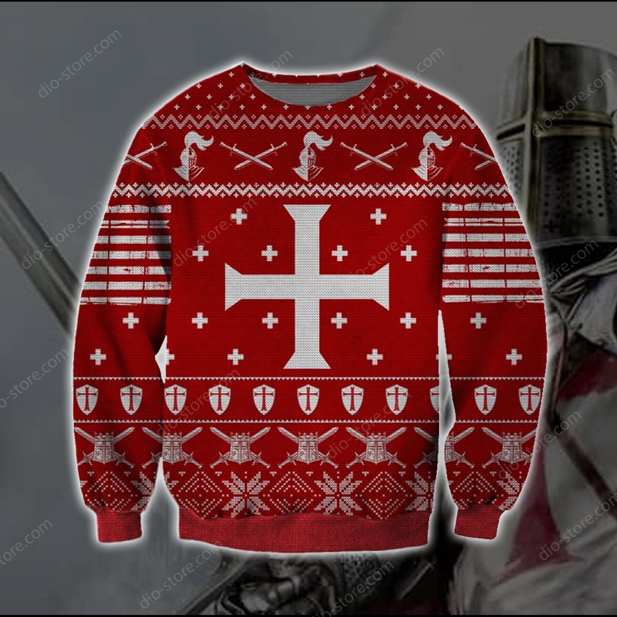 Knights Templar Knitting Pattern 3D Print Ugly Christmas Sweater