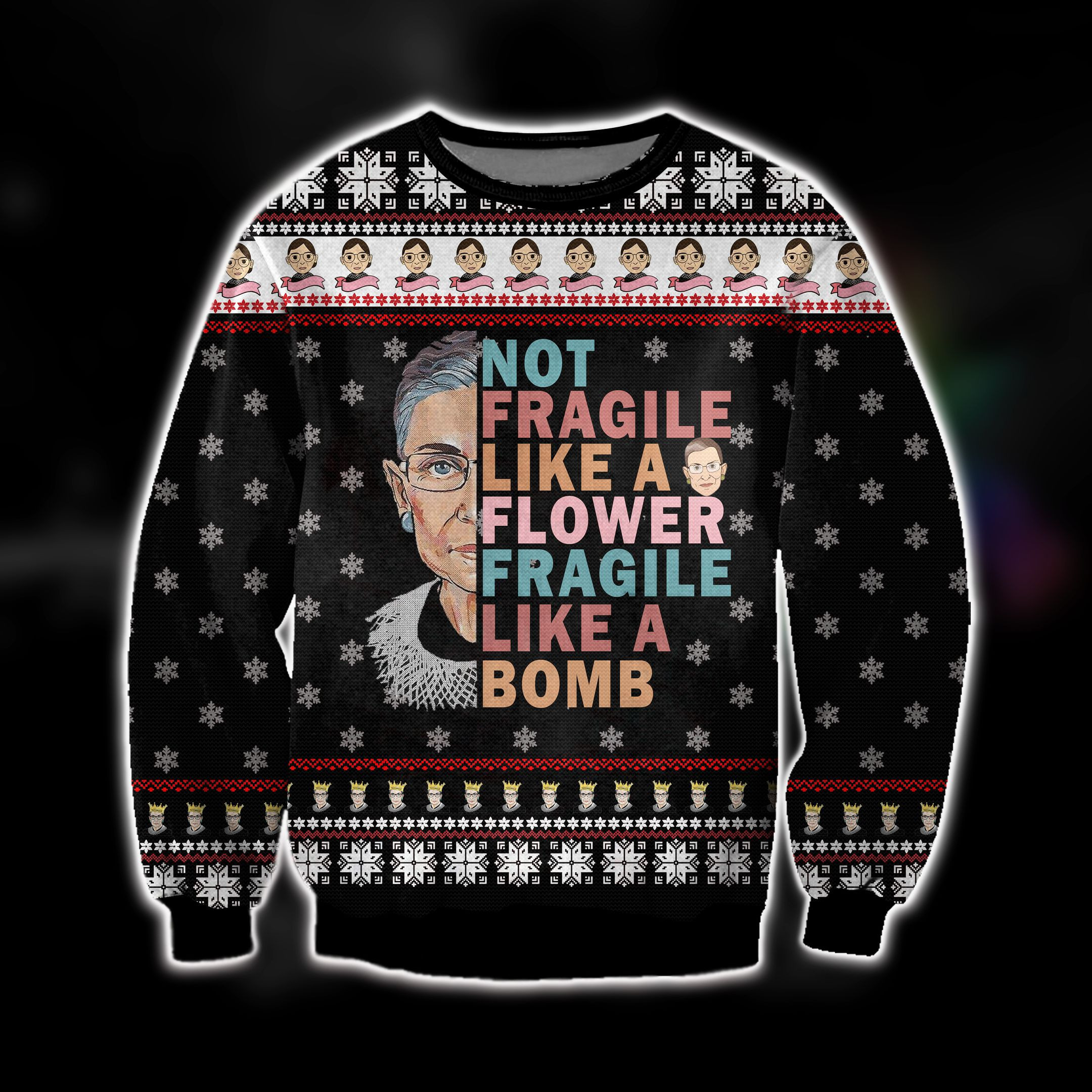 Knitting Pattern 3D All Over Print Ruth Bader Ginsburg Ugly Christmas Sweater