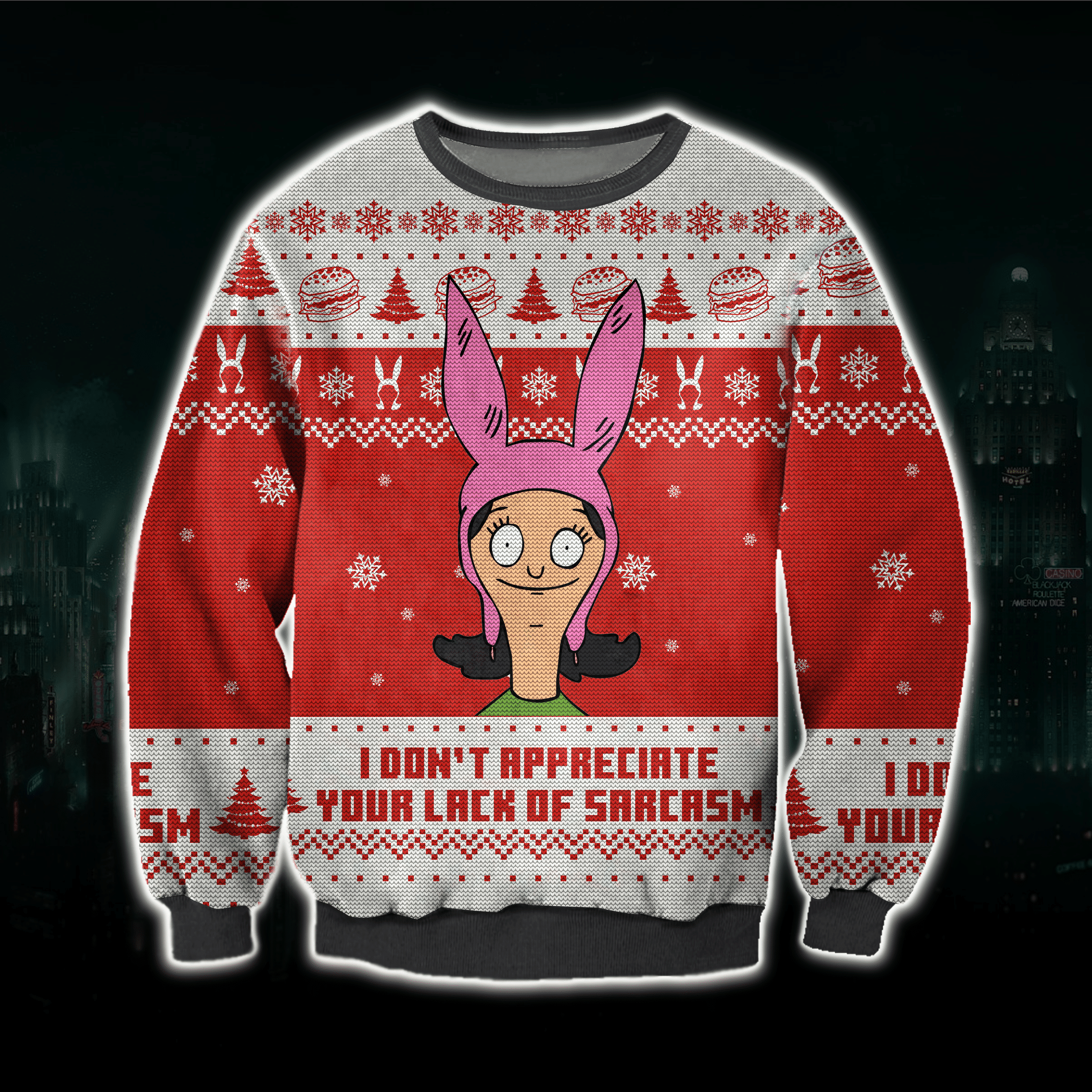 Knitting Pattern Bob'S Burgers 3D Print Ugly Christmas Sweater