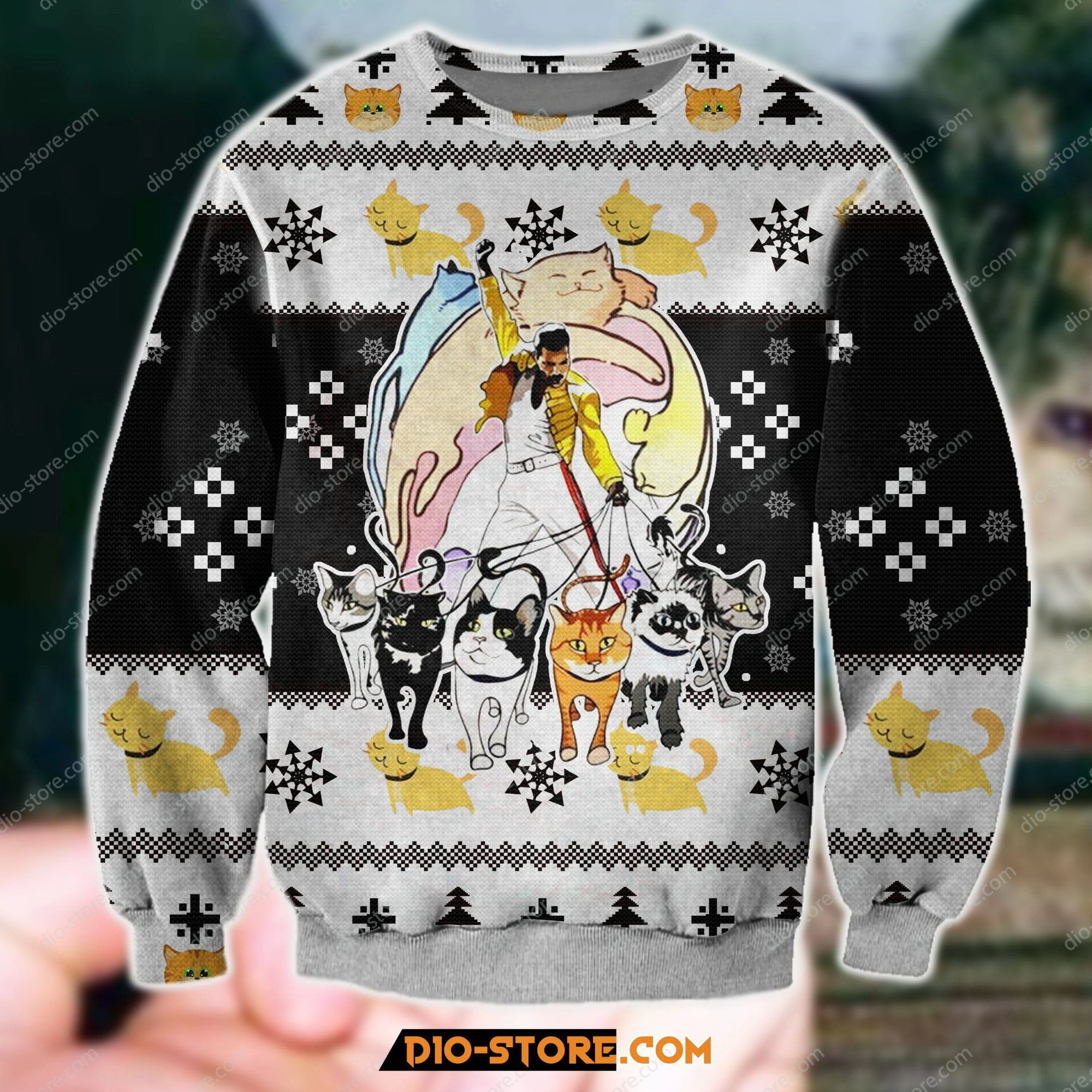 Knitting Pattern Freddie Mercury And His Cats For Unisex Ugly Christmas Sweater,