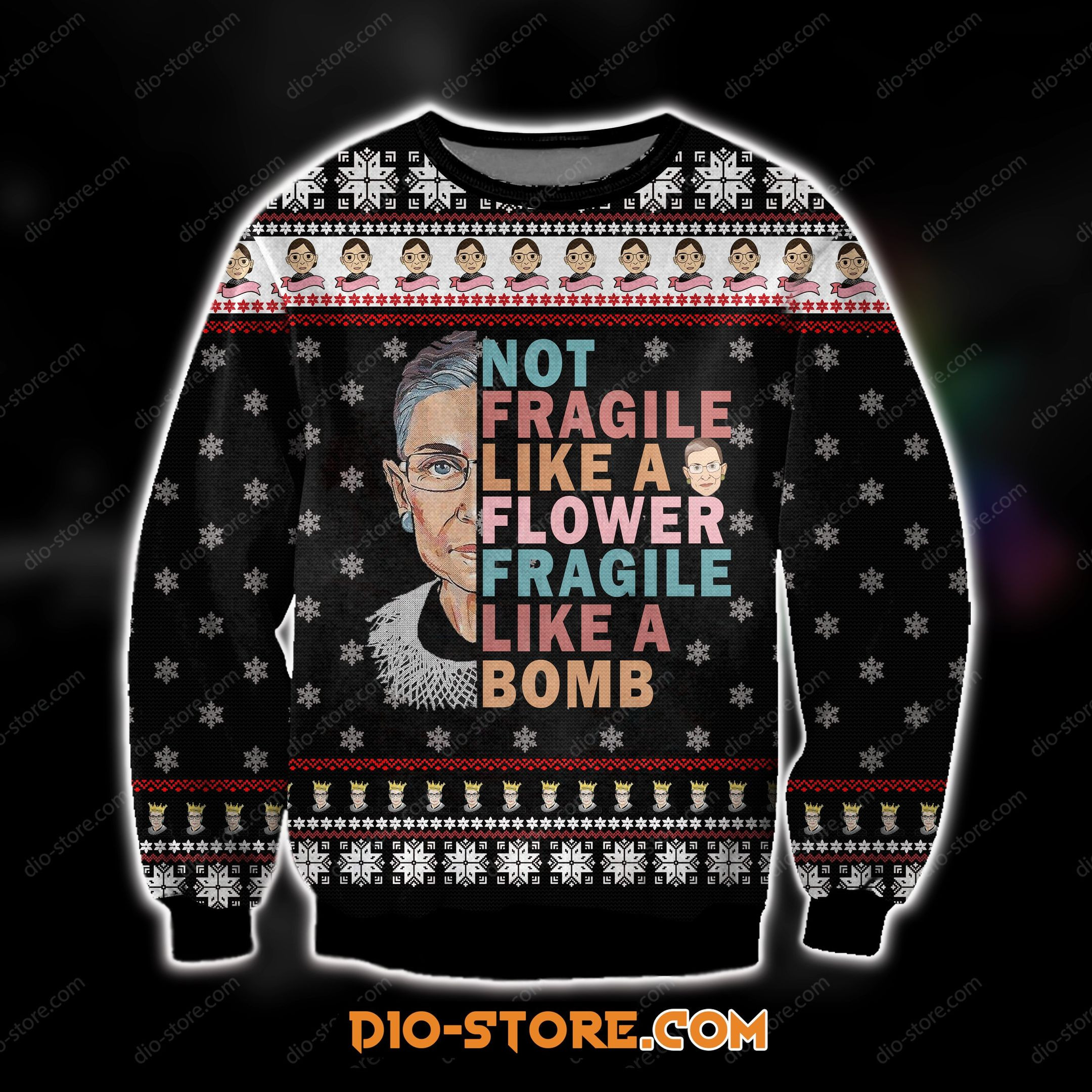 Knitting Pattern Ruth Bader Ginsburg Not Fragile Like A Flower Fragile Like A Bomb For Unisex Ugly Christmas Sweater,