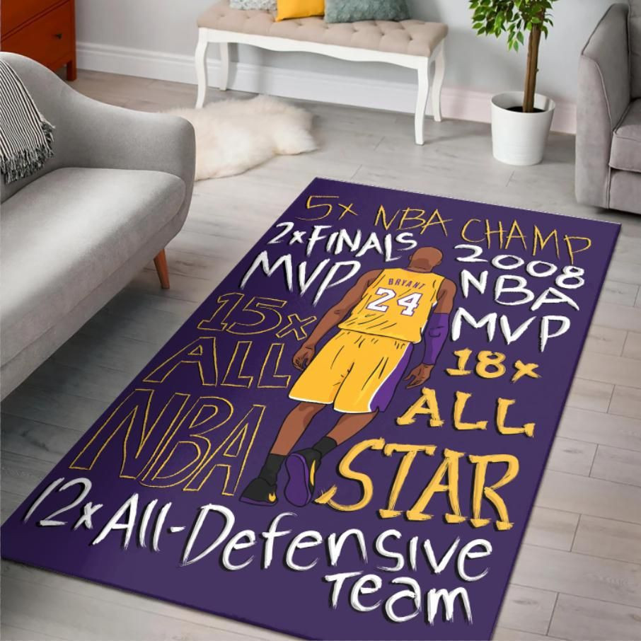 Kobe Bryant 24 Lakers Champion Rectangle Area Rug – Full Print Carpet For Living Room & Bedroom Home Decor