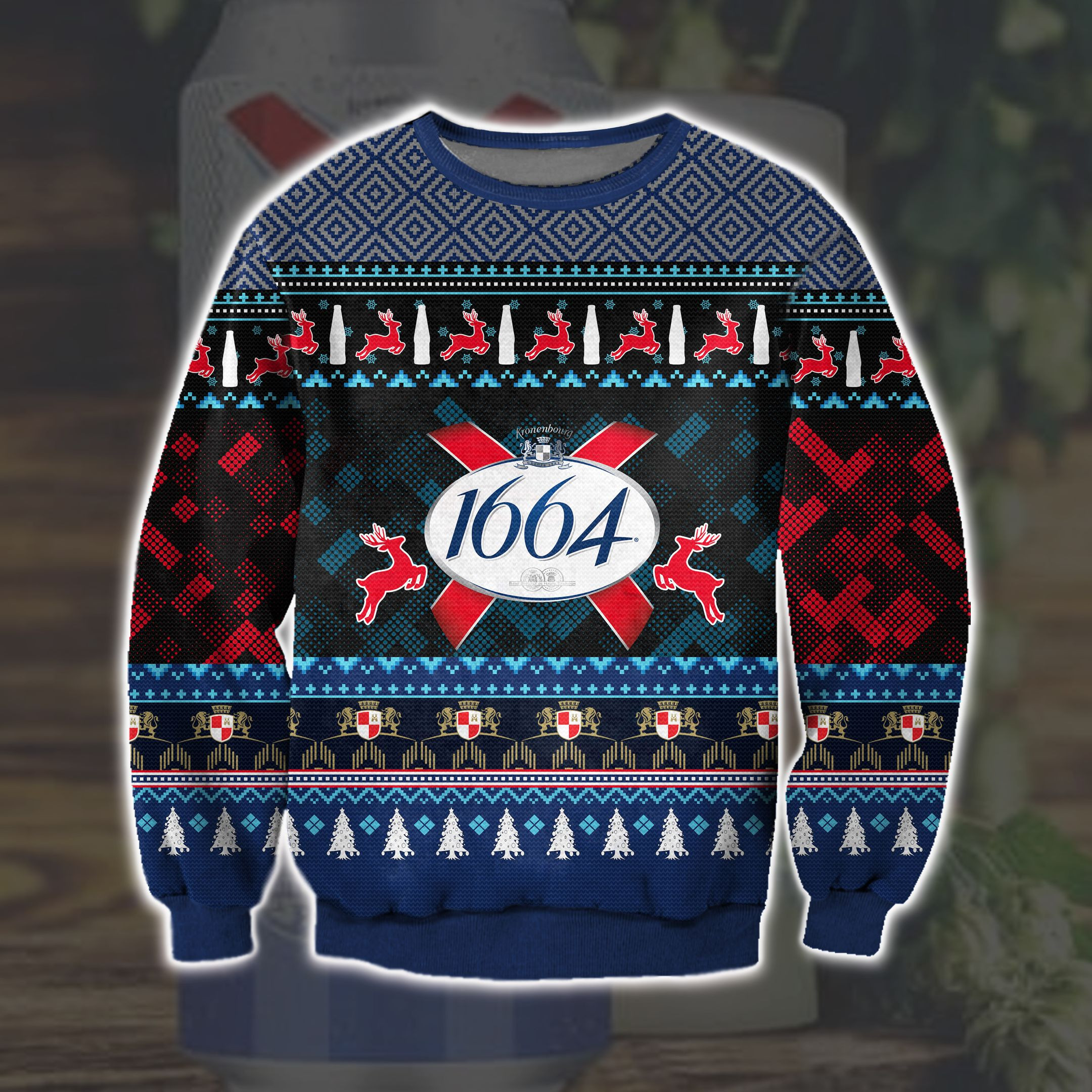 Kronenbourg Brewery Knitting Pattern 3D Print Ugly Christmas Sweater