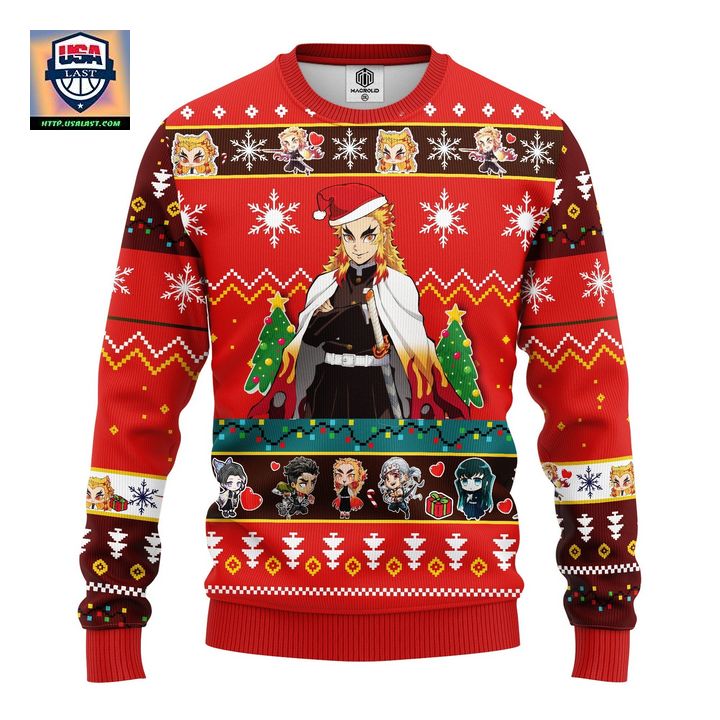 Kyojuro Rengoku Demon Slayer Anime Ugly Christmas Sweater Red 1 Amazing Gift Idea Thanksgiving Gift