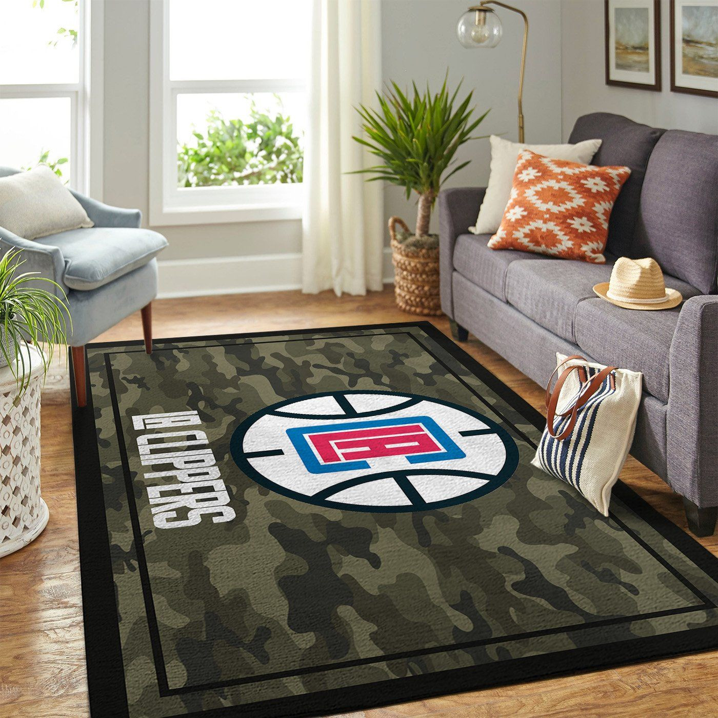 La Clippers Team Logo Camo Rectangle Area Rug – Full Print Carpet For Living Room & Bedroom Home Decor