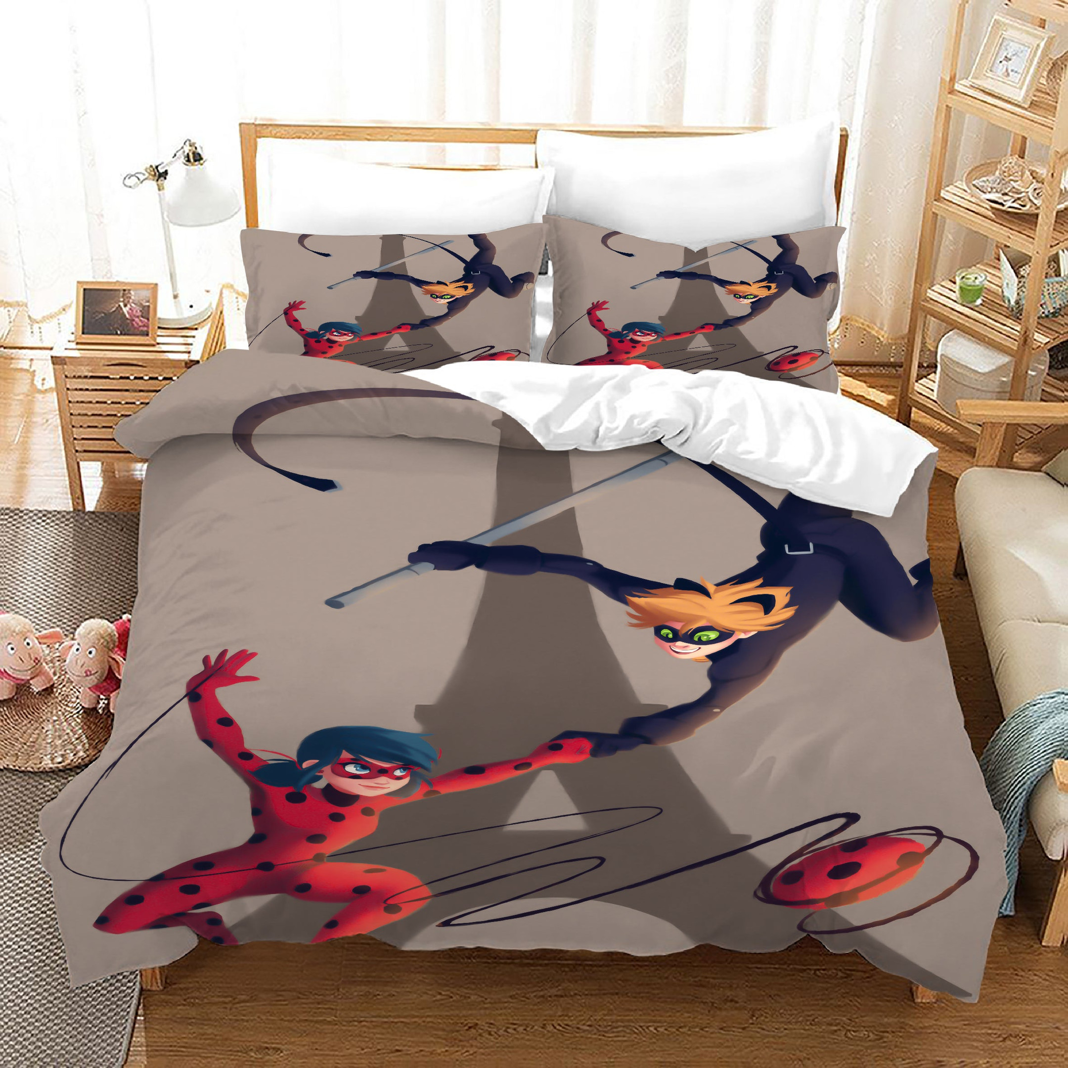 Ladybugs Cat Noir Duvet Cover Quilt Cover Pillowcase Bedding Set Bed Linen Home Bedroom Decor