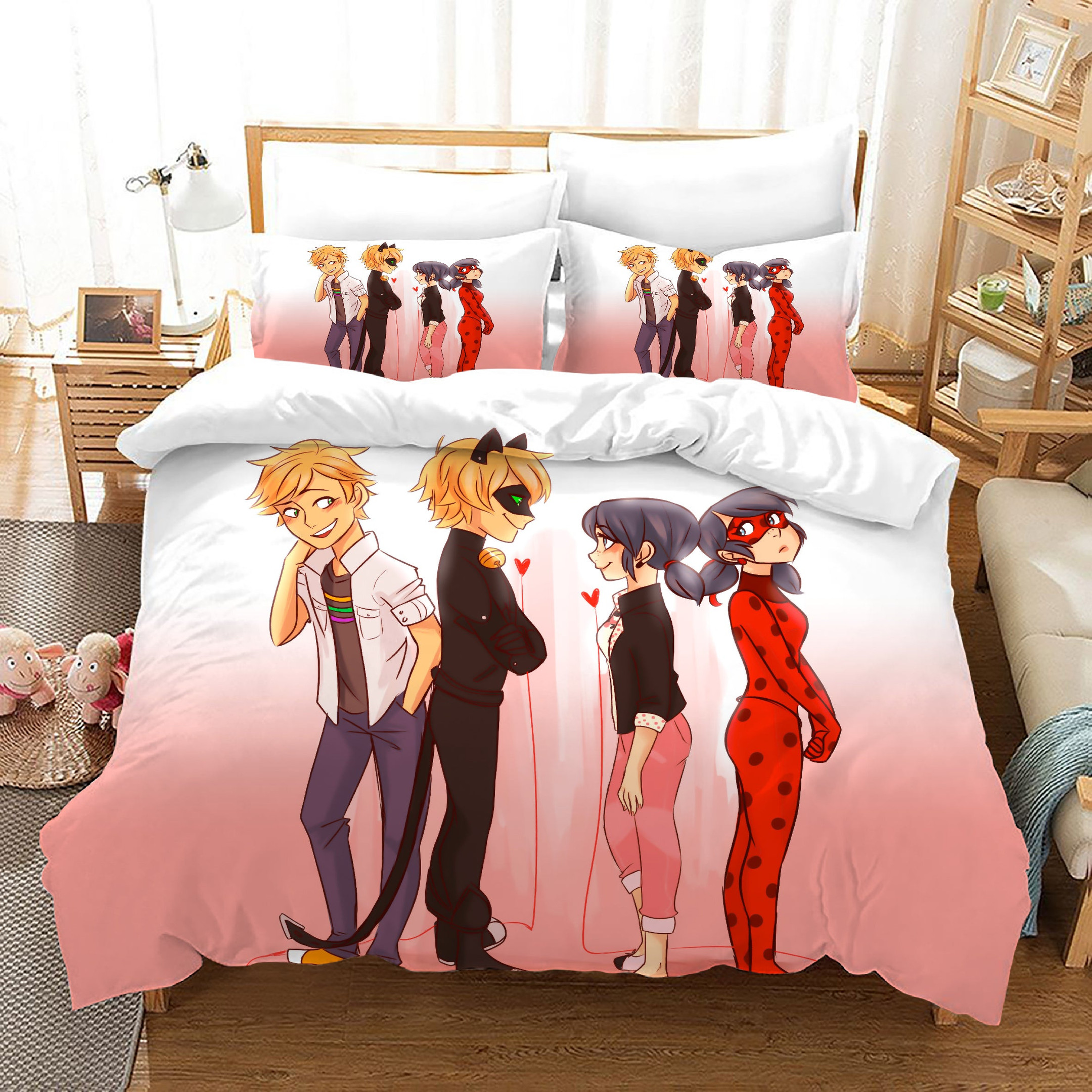 Ladybugs Cat Noir Duvet Cover Quilt Cover Pillowcase Bedding Set Bed Linen Home Bedroom Decor
