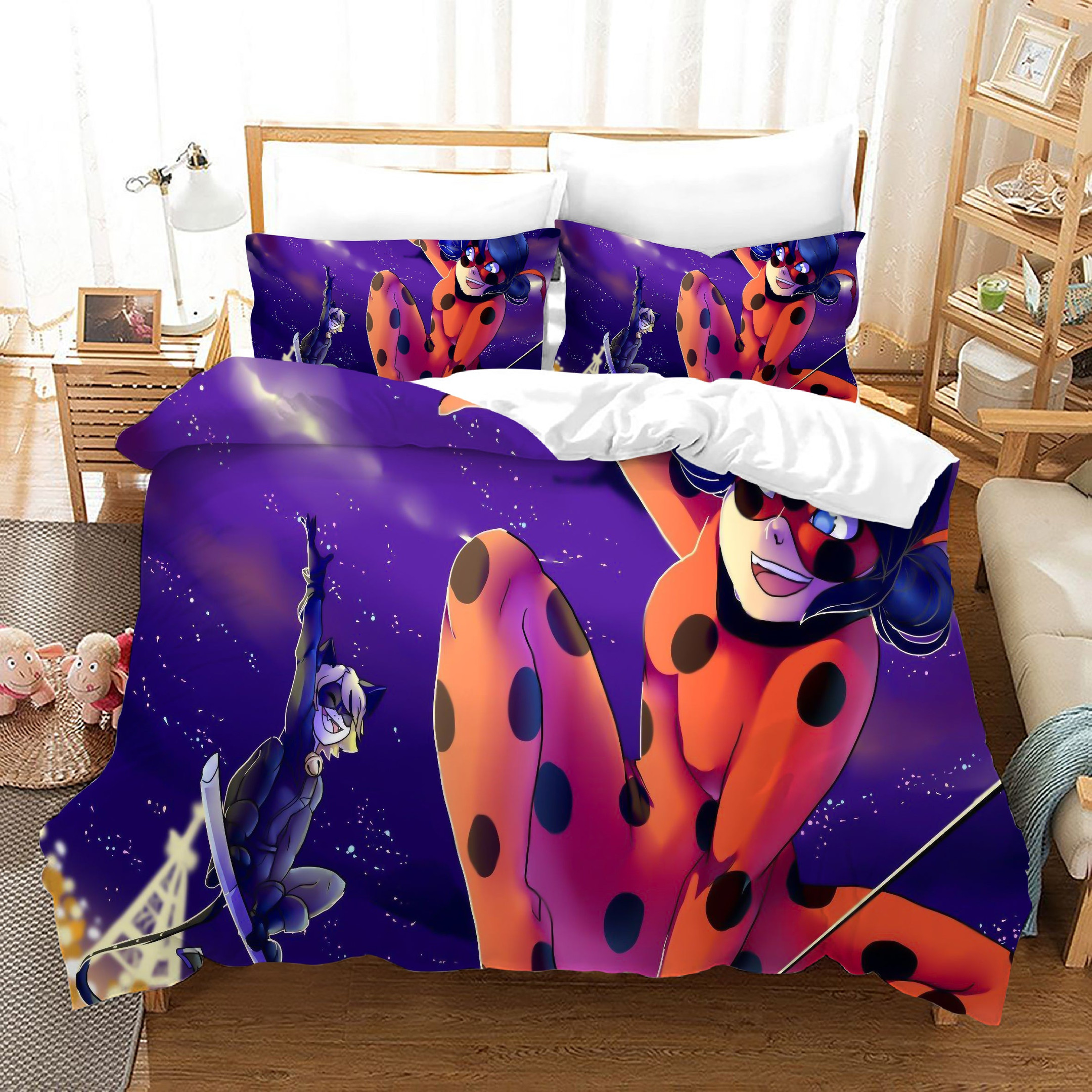 Ladybugs Cat Noir Duvet Cover Quilt Cover Pillowcase Bedding Set Bed Linen Home Bedroom Decor