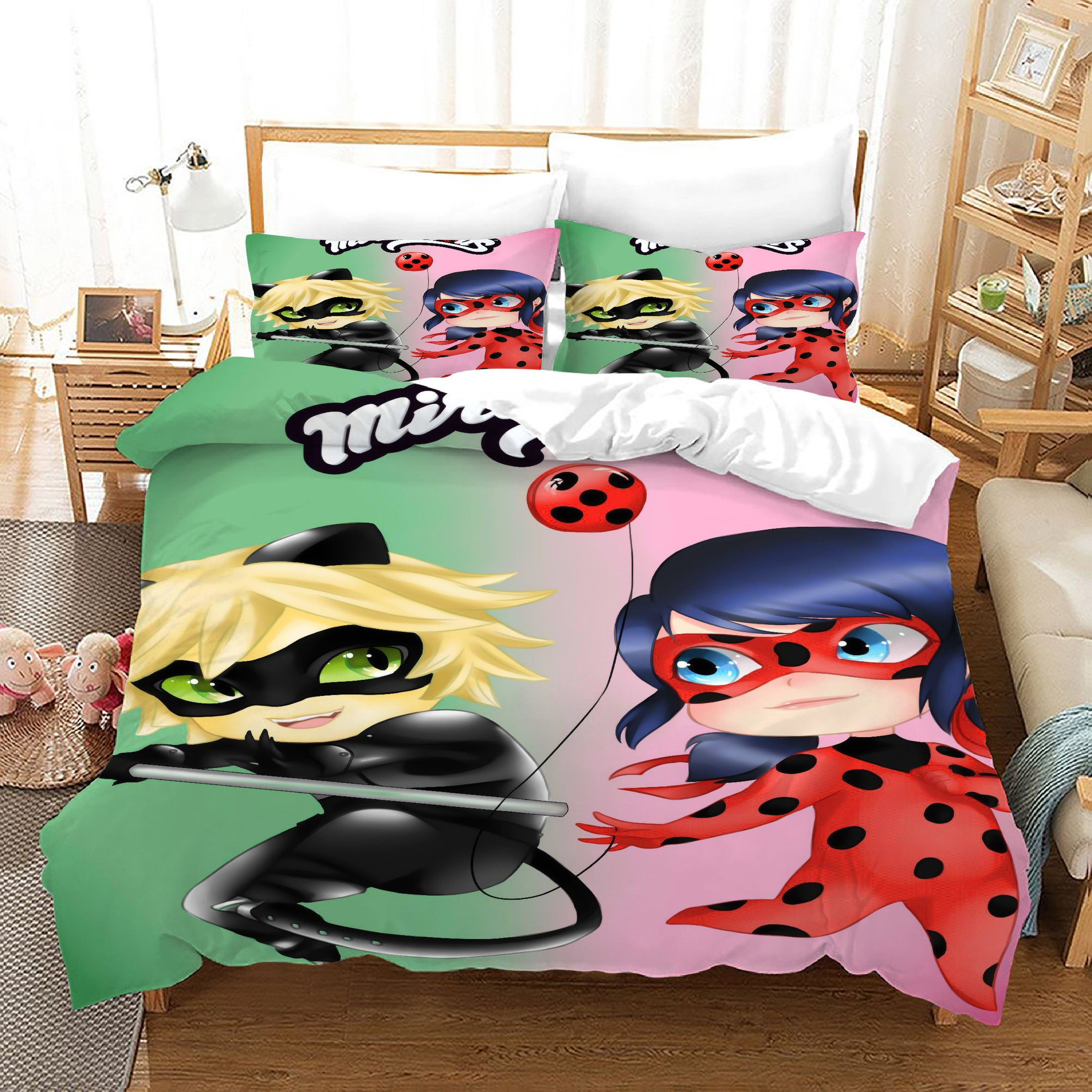 Ladybugs Cat Noir Duvet Cover Quilt Cover Pillowcase Bedding Set Bed Linen Home Bedroom Decor