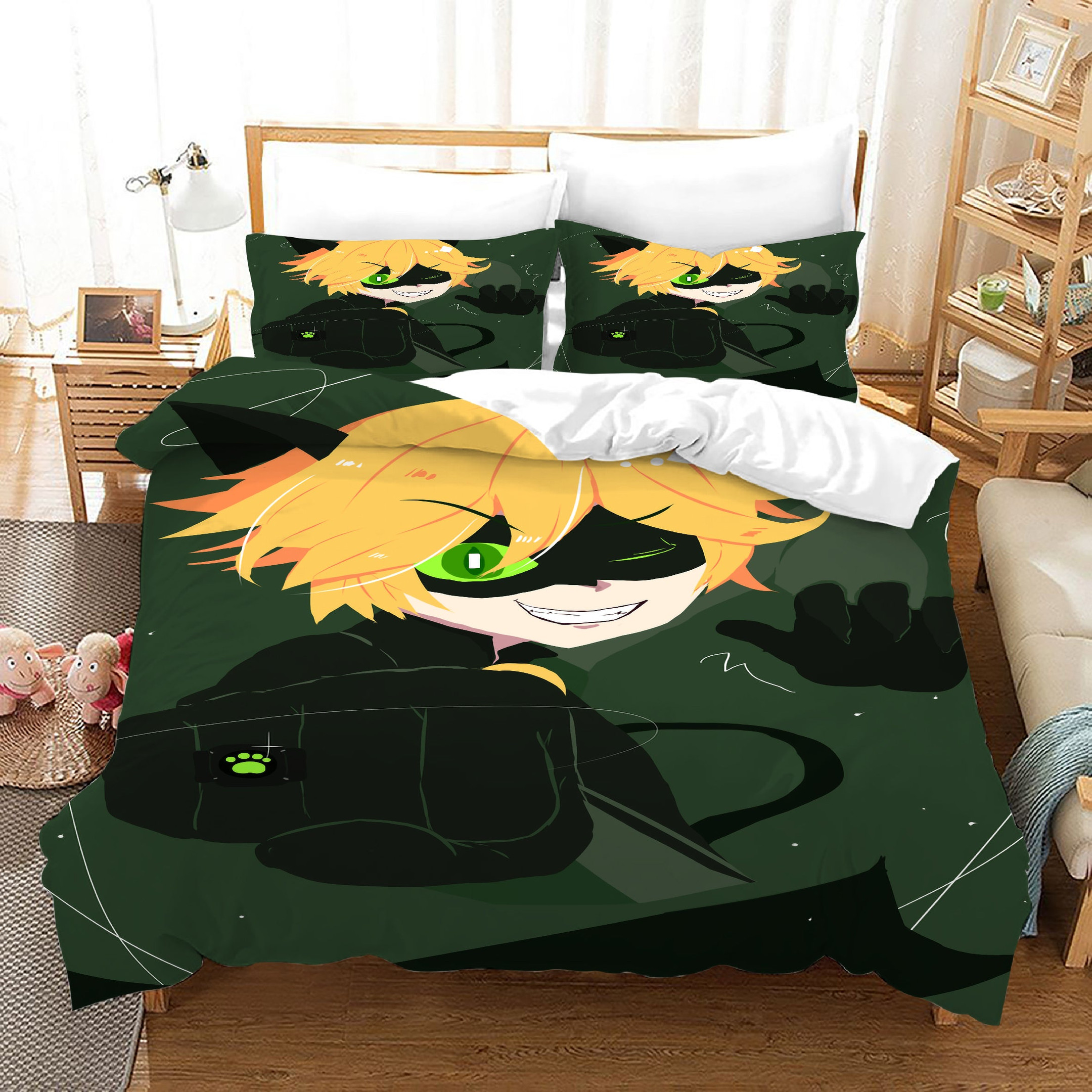 Ladybugs Cat Noir Duvet Cover Quilt Cover Pillowcase Bedding Set Bed Linen Home Bedroom Decor