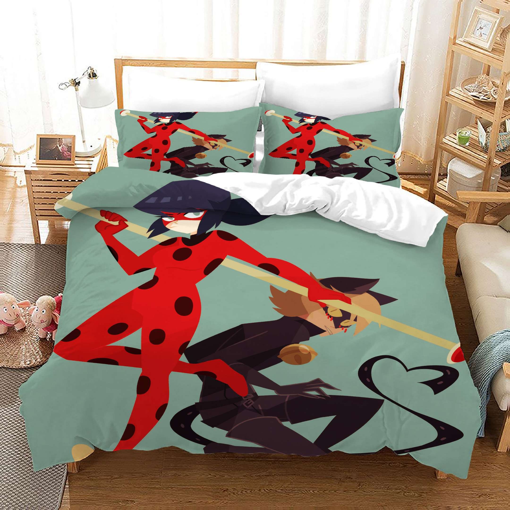 Ladybugs Cat Noir Duvet Cover Quilt Cover Pillowcase Bedding Set Bed Linen Home Bedroom Decor