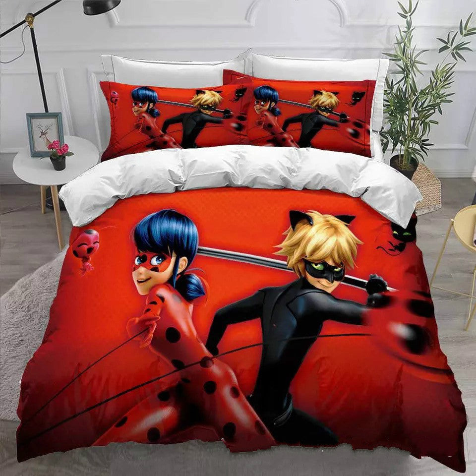 Ladybugs Cat Noir Duvet Cover Quilt Cover Pillowcase Bedding Set Bed Linen Home Bedroom Decor