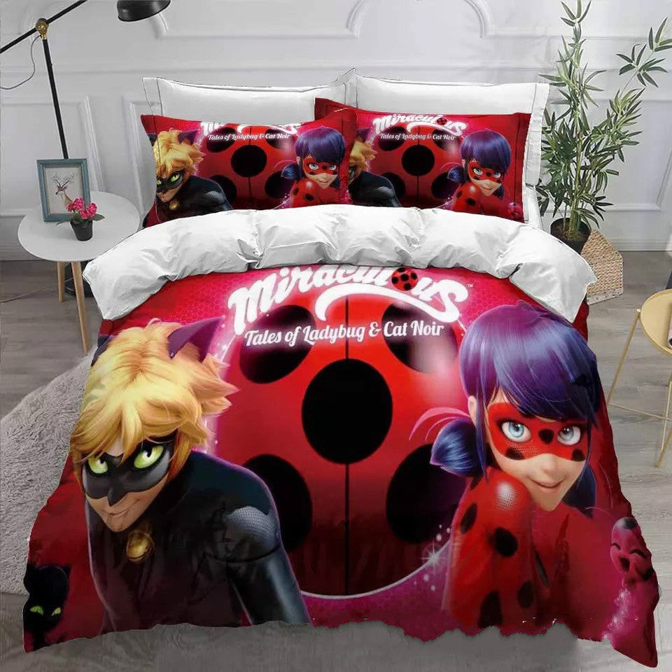 Ladybugs Cat Noir Duvet Cover Quilt Cover Pillowcase Bedding Set Bed Linen Home Bedroom Decor
