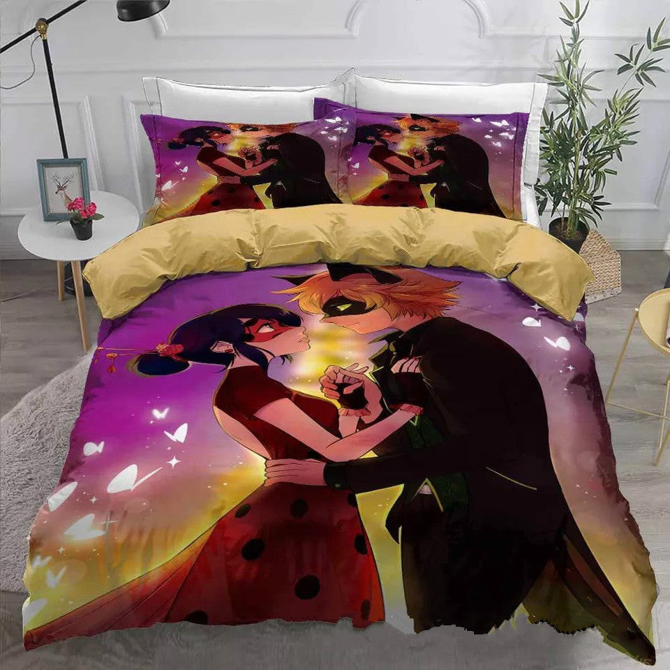 Ladybugs Cat Noir Duvet Cover Quilt Cover Pillowcase Bedding Set Bed Linen Home Bedroom Decor