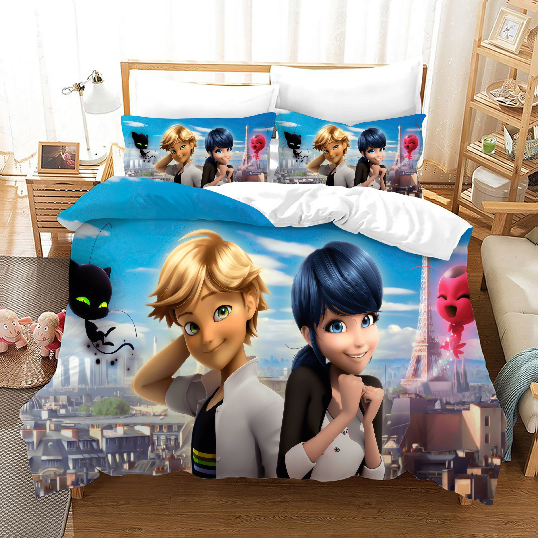 Ladybugs Cat Noir Duvet Cover Quilt Cover Pillowcase Bedding Set Bed Linen Home Bedroom Decor