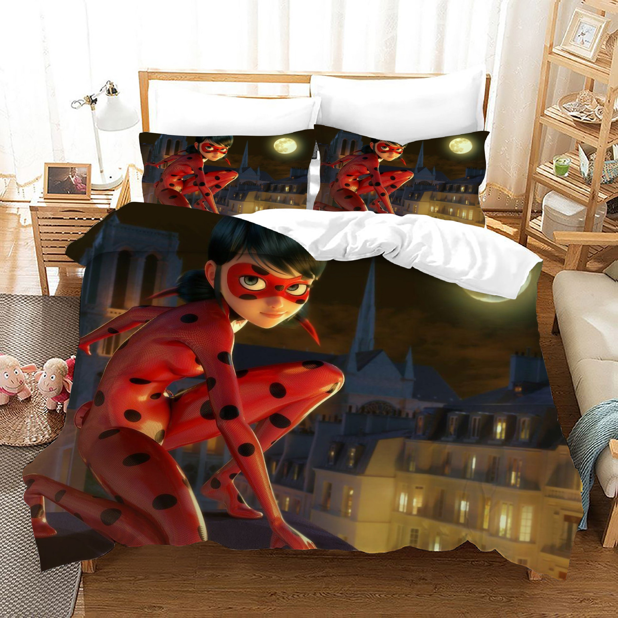 Ladybugs Cat Noir Duvet Cover Quilt Cover Pillowcase Bedding Set Bed Linen Home Bedroom Decor