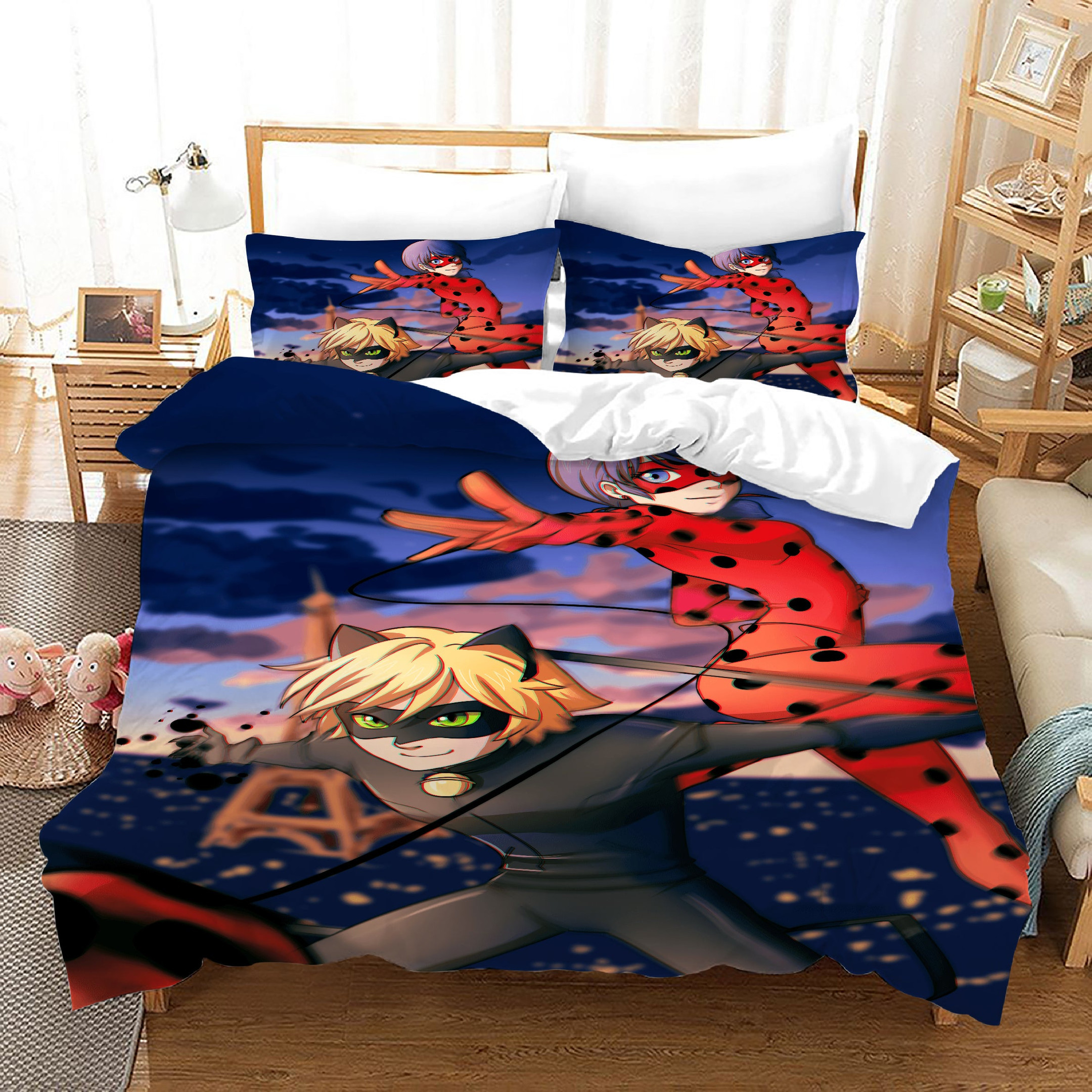 Ladybugs Cat Noir Duvet Cover Quilt Cover Pillowcase Bedding Set Bed Linen Home Bedroom Decor