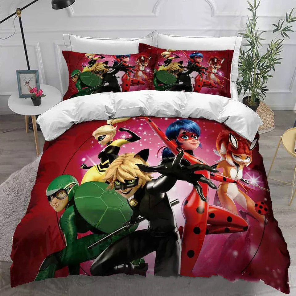 Ladybugs Cat Noir Duvet Cover Quilt Cover Pillowcase Bedding Set Bed Linen Home Bedroom Decor