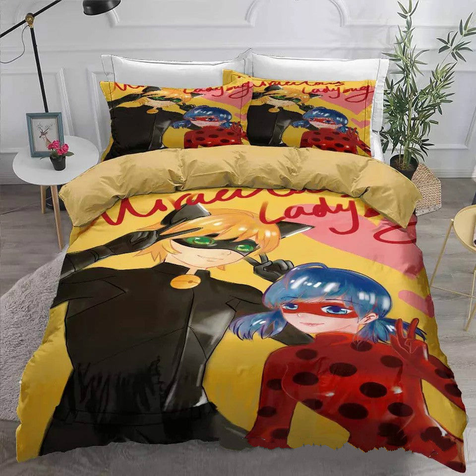 Ladybugs Cat Noir Duvet Cover Quilt Cover Pillowcase Bedding Set Bed Linen Home Bedroom Decor