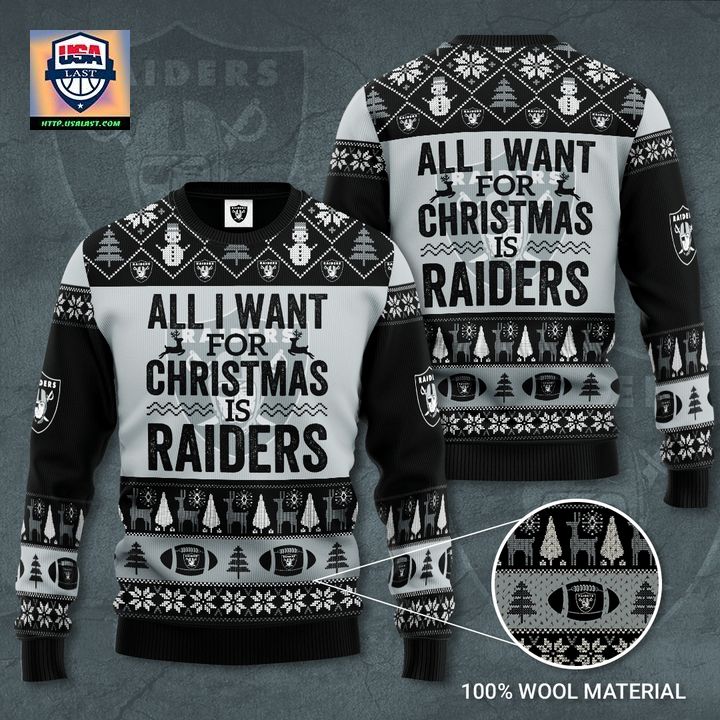 Las Vegas Raiders All I Want For Christmas Is Raiders Ugly Sweater