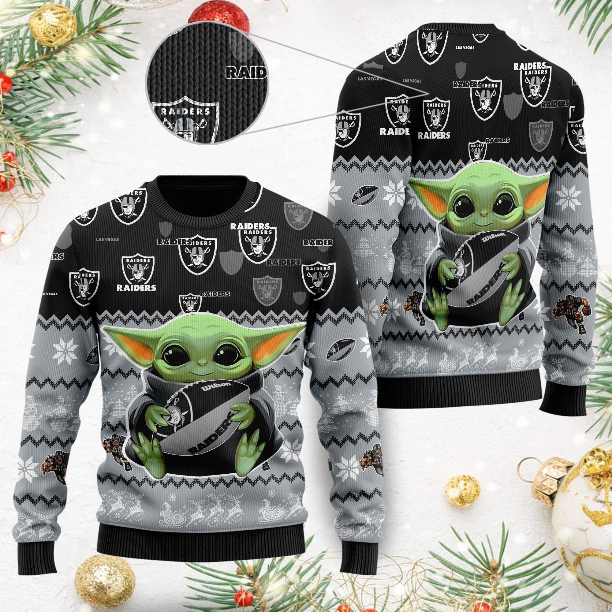 Las Vegas Raiders Baby Yoda Shirt For American Football Fans Ugly Christmas Sweater, Perfect Holiday Gift