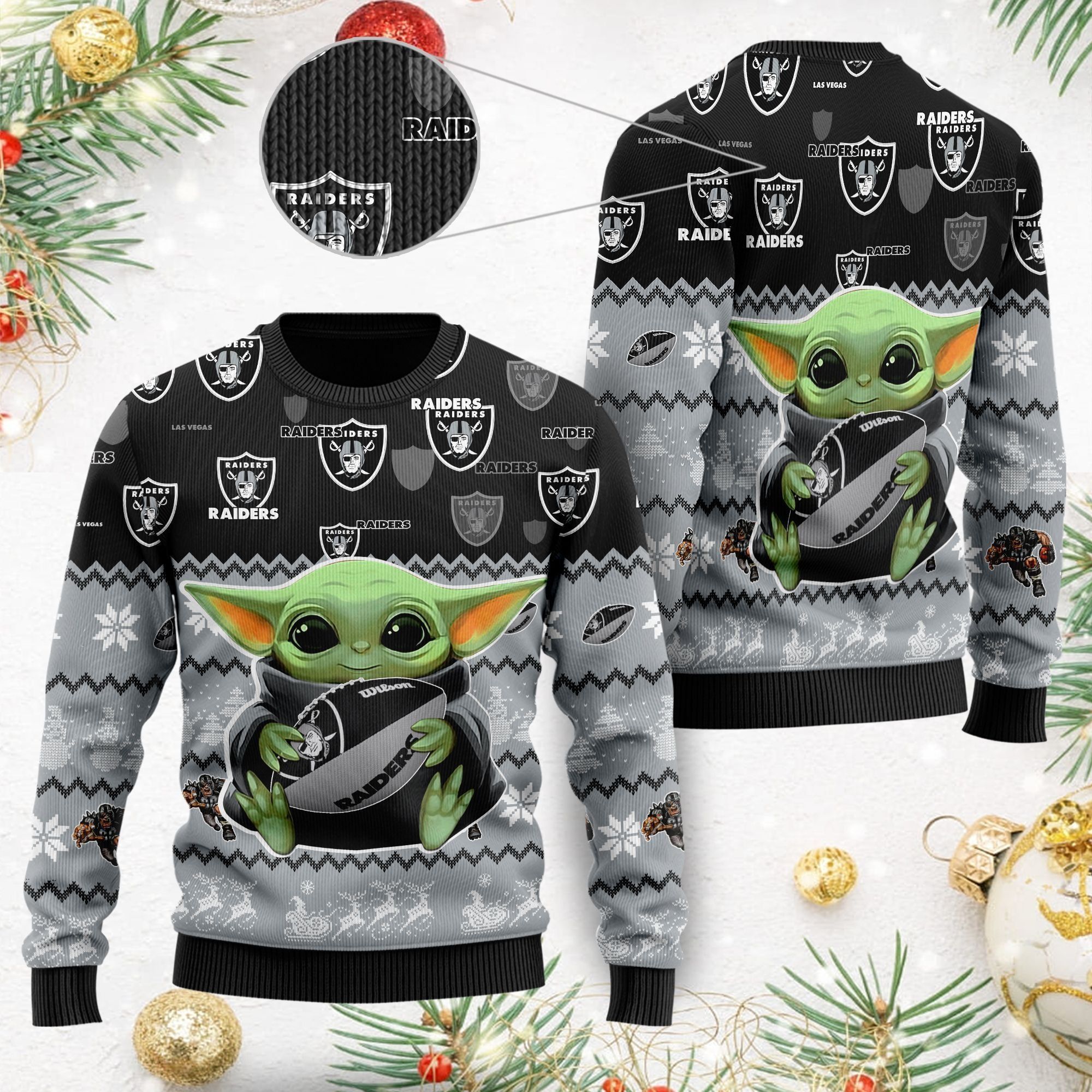 Las Vegas Raiders Baby Yoda Ugly Christmas Sweater For American Football Fans