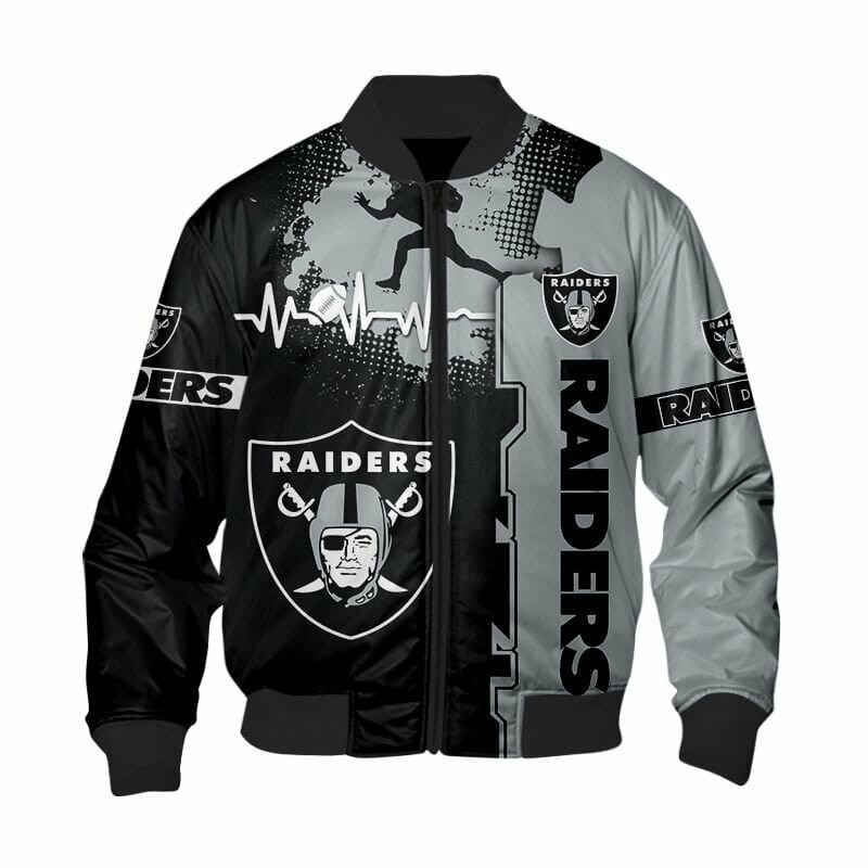 Las Vegas Raiders Black Silver Bomber Jacket | NFL Team Jacket for Men & Women | Football Fan Gift