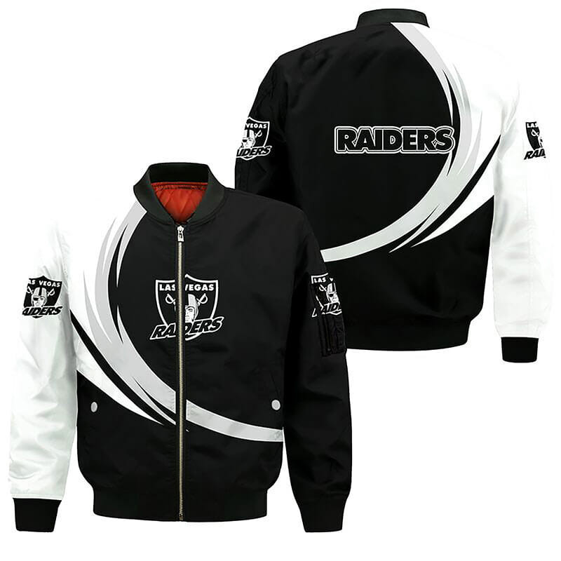 Las Vegas Raiders Black White Bomber Jacket | NFL Team Jacket for Men & Women | Football Fan Gift