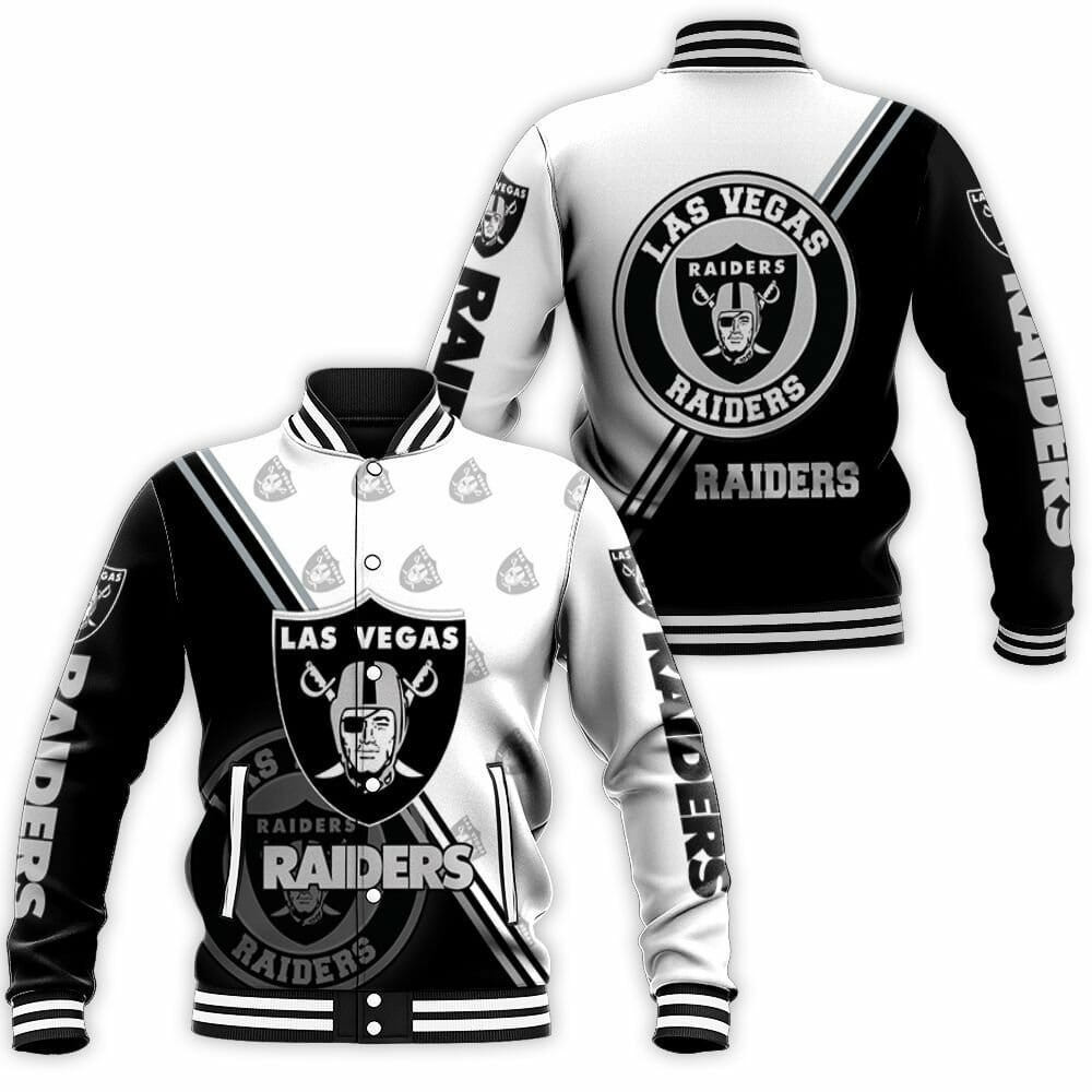 Las Vegas Raiders Black White Varsity Baseball Jacket for Men & Women | NFL Team Fan Gift
