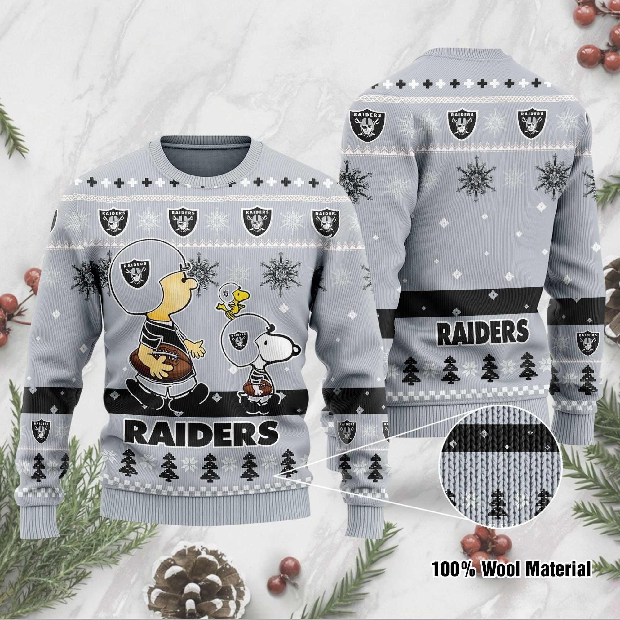 Las Vegas Raiders Funny Charlie Brown Peanuts Snoopy Ugly Christmas Sweater Holiday Party Men Women Plus Size