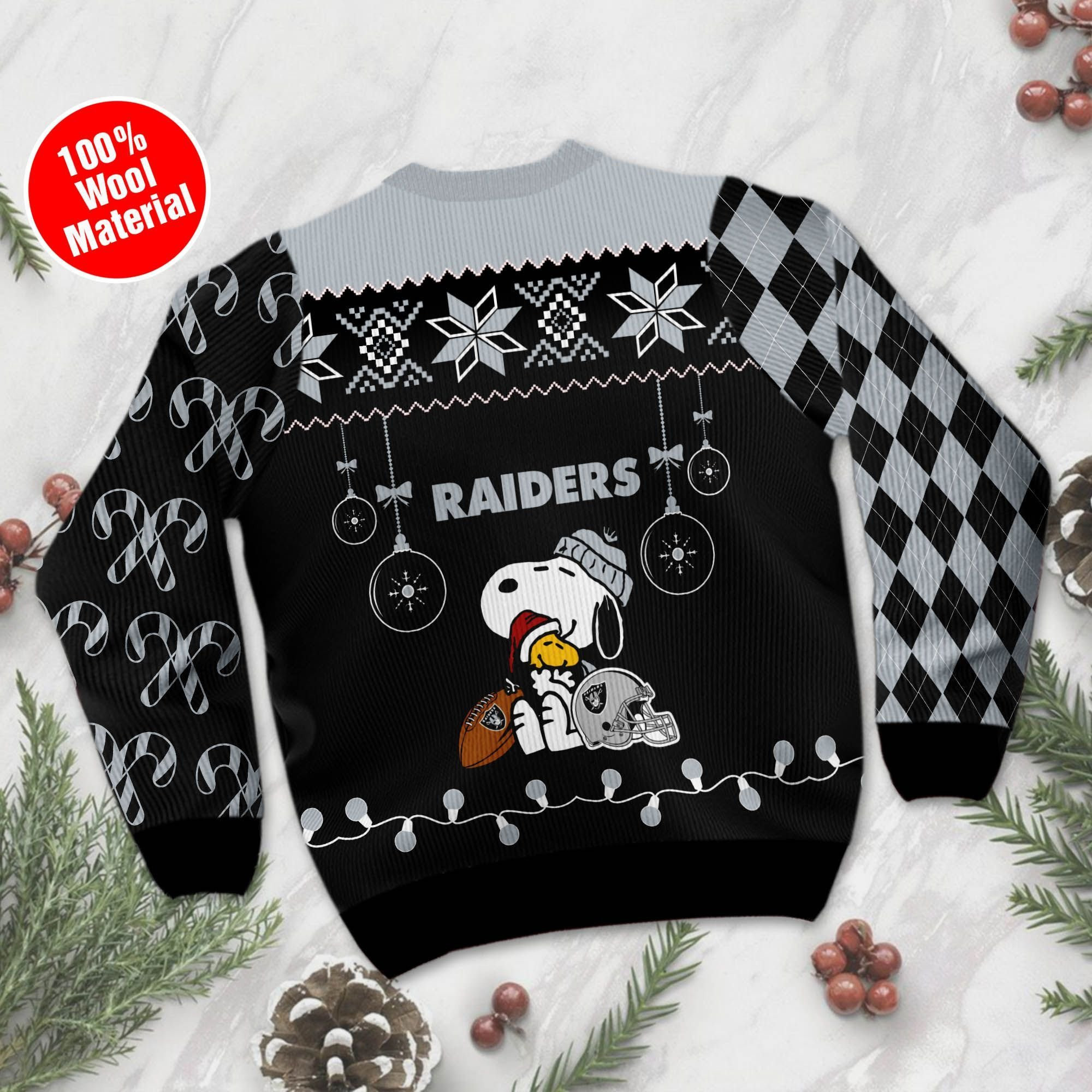 Las Vegas Raiders Funny Charlie Brown Peanuts Snoopy Ugly Christmas Sweater Perfect Holiday Gift - Image 3