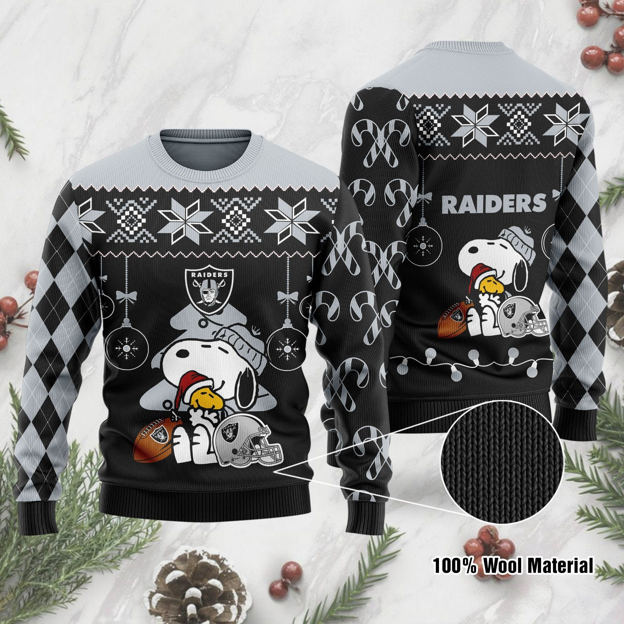 Las Vegas Raiders Funny Charlie Brown Peanuts Snoopy Ugly Christmas Sweater Perfect Holiday Gift