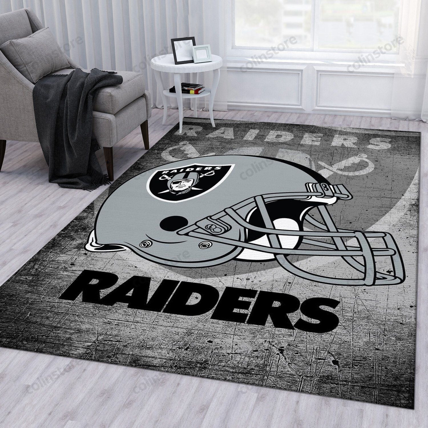 Las Vegas Raiders Helmet Rectangle Area Rug – Full Print Carpet For Living Room & Bedroom Home Decor