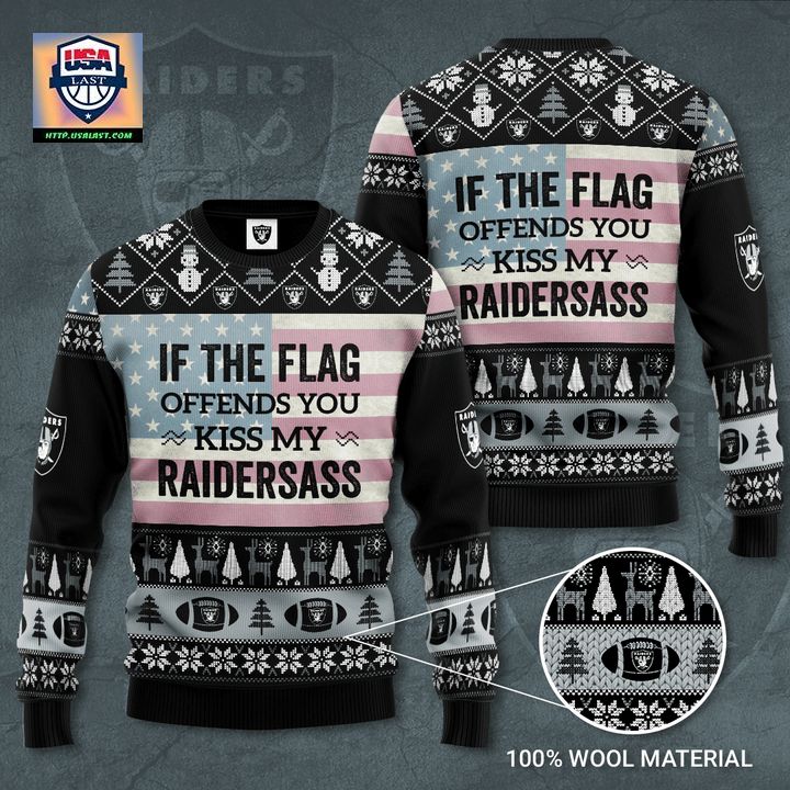 Las Vegas Raiders If The Flag Offends You Kiss My Raidersass Ugly Sweater