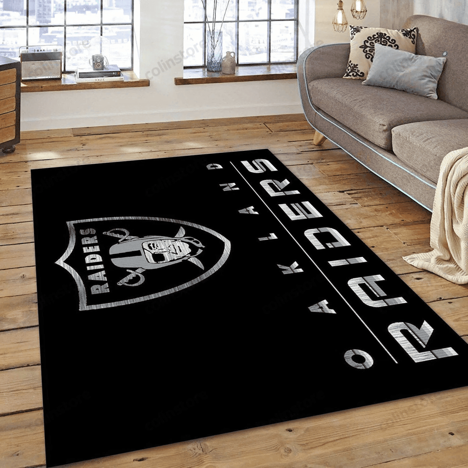 Las Vegas Raiders Imperial Chrome Rug Rectangle Area Rug – Full Print Carpet For Living Room & Bedroom Home Decor