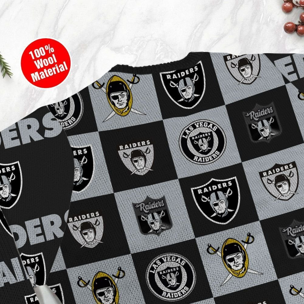 Las Vegas Raiders Logo Checkered Flannel Design Ugly Christmas Sweater, Perfect Holiday Gift - Image 5