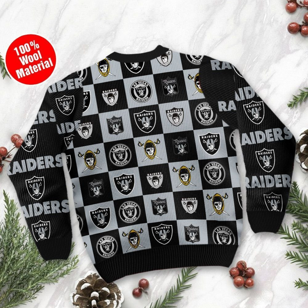 Las Vegas Raiders Logo Checkered Flannel Design Ugly Christmas Sweater, Perfect Holiday Gift - Image 3