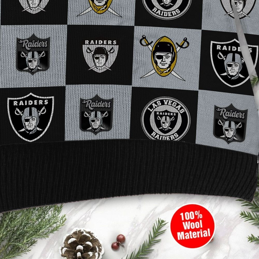 Las Vegas Raiders Logo Checkered Flannel Design Ugly Christmas Sweater, Perfect Holiday Gift - Image 4