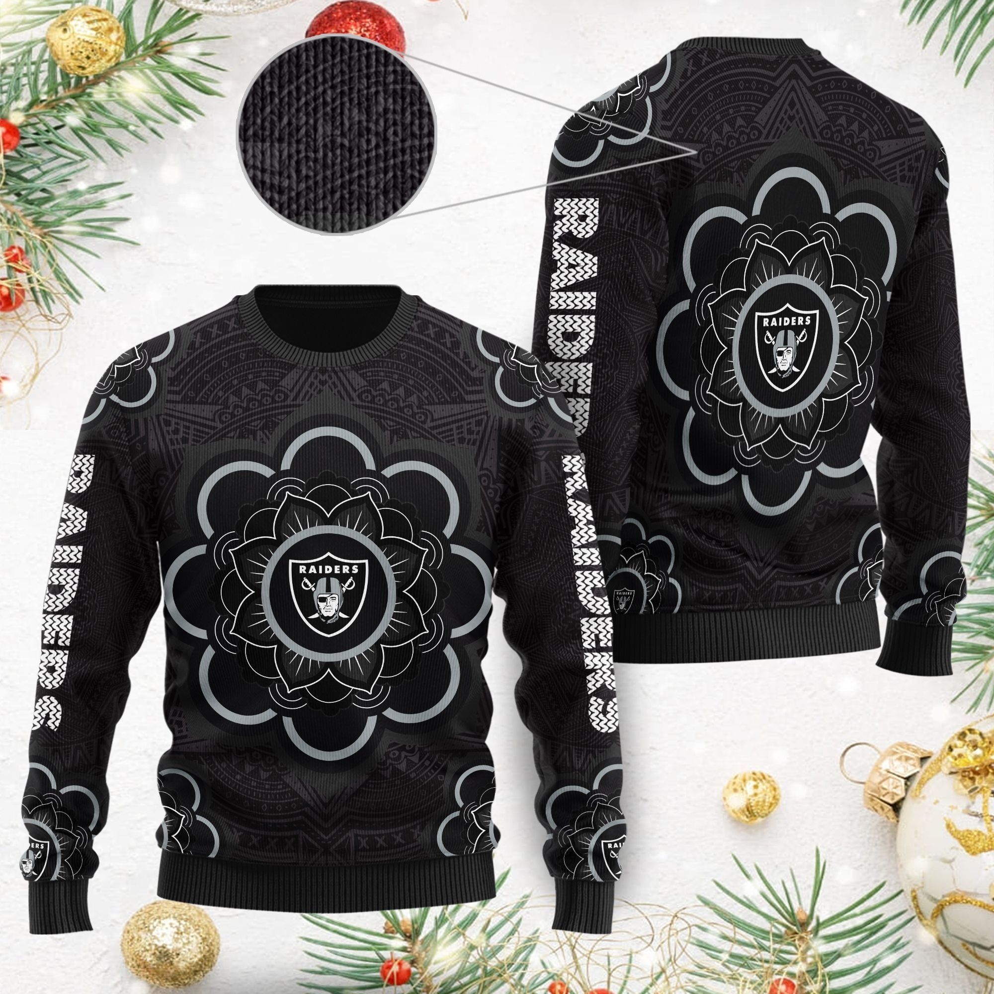 Las Vegas Raiders Mandala Logo Ugly Christmas Sweater NFL Football Fans On Xmas