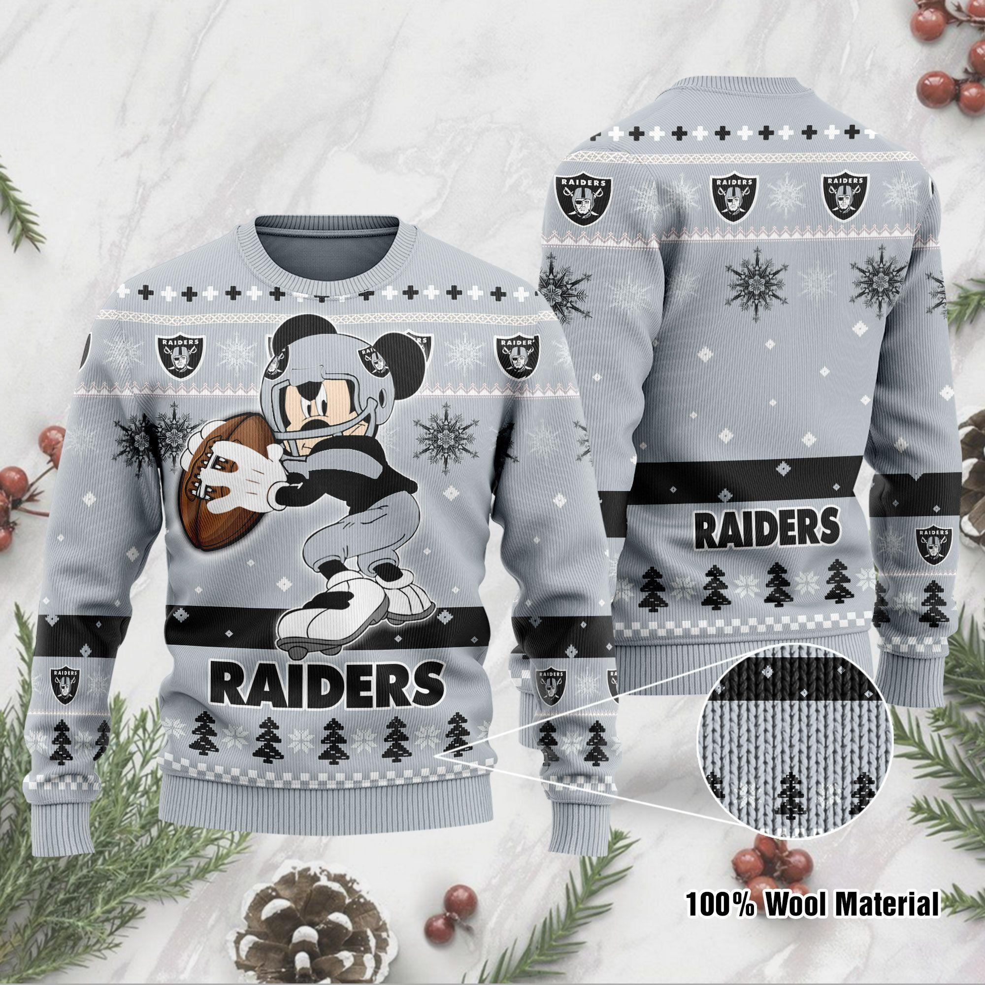 Las Vegas Raiders Mickey Mouse Funny Ugly Christmas Sweater Holiday Xmas Party Men Women Plus Size