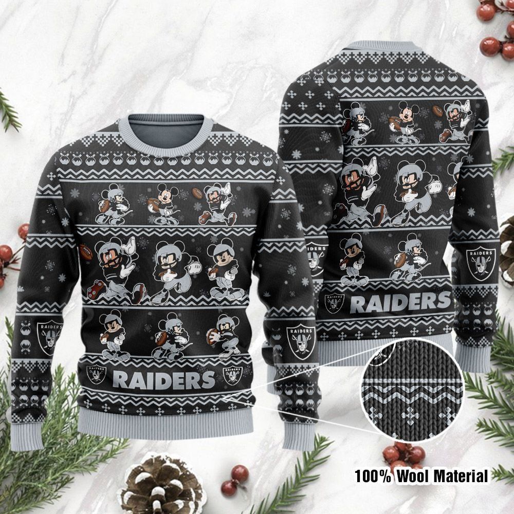 Las Vegas Raiders Mickey Mouse Ugly Christmas Sweater Holiday Party Men Women Plus Size
