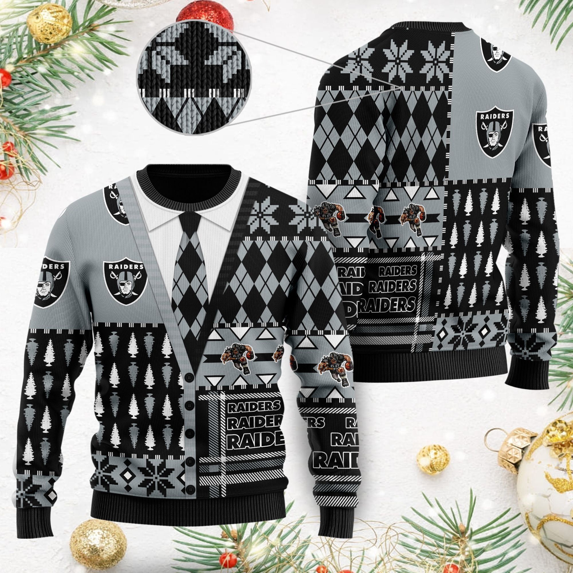 Las Vegas Raiders NFL American Football Team Cardigan Style 3D Men And Women Ugly Christmas Sweater For Sport Lovers On Christmas Days