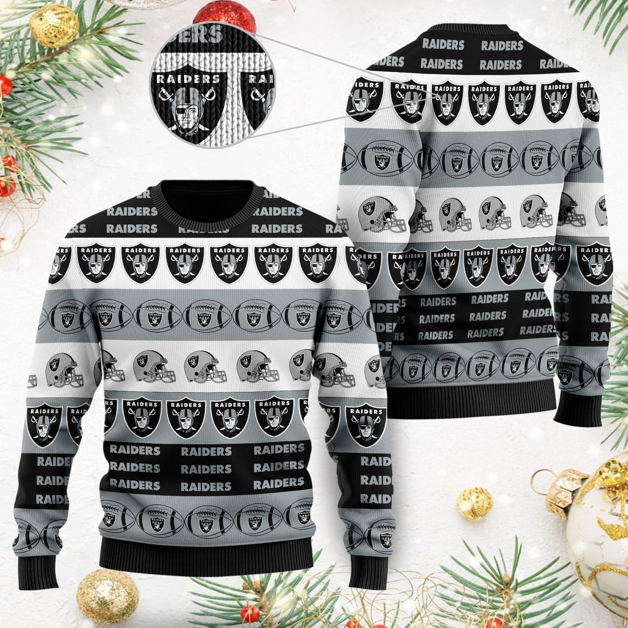 Las Vegas Raiders NFL American Football Team Logo Helmet Symbols Men Women Ugly Christmas Sweater