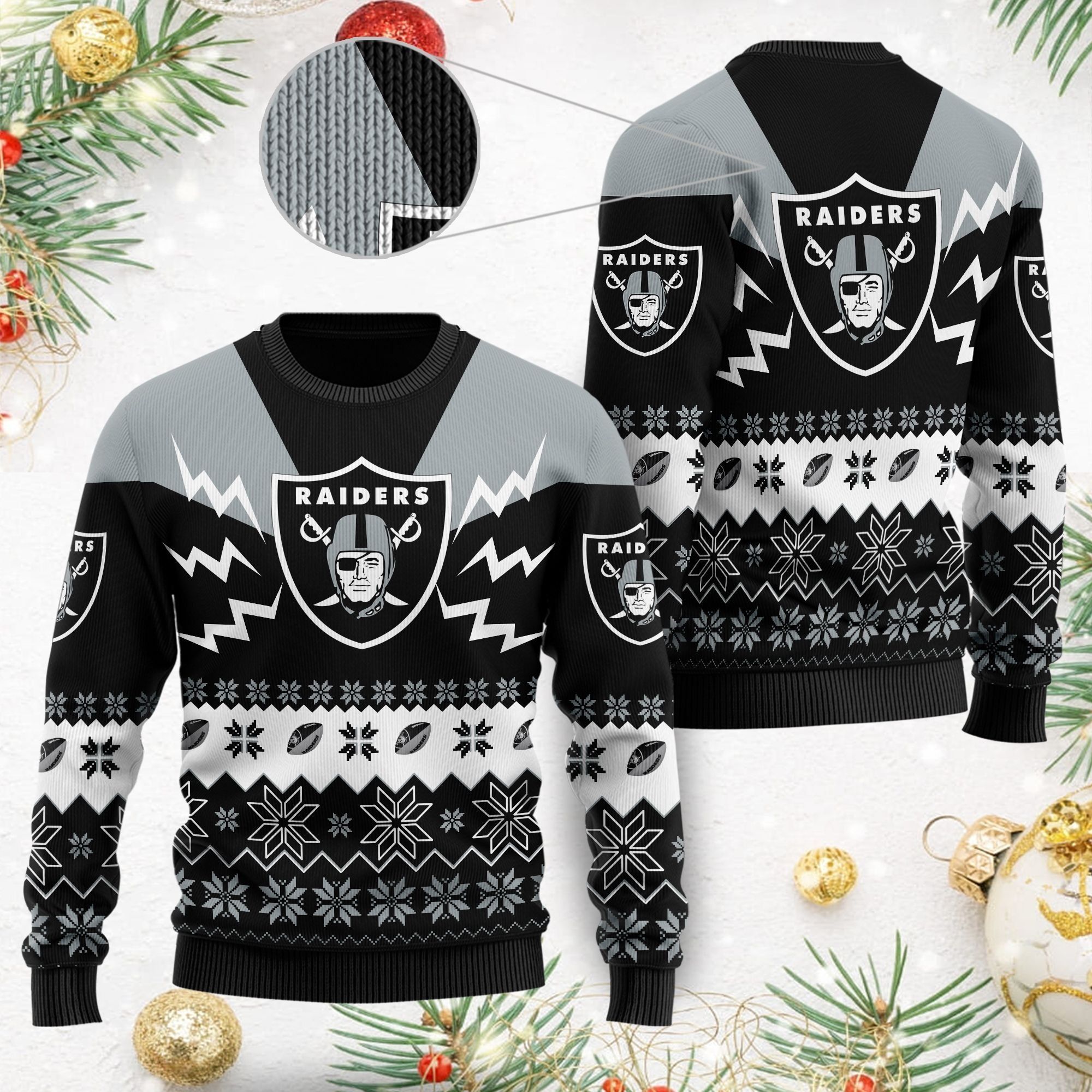 Las Vegas Raiders NFL Football Team Logo Symbol 3D Ugly Christmas Sweater