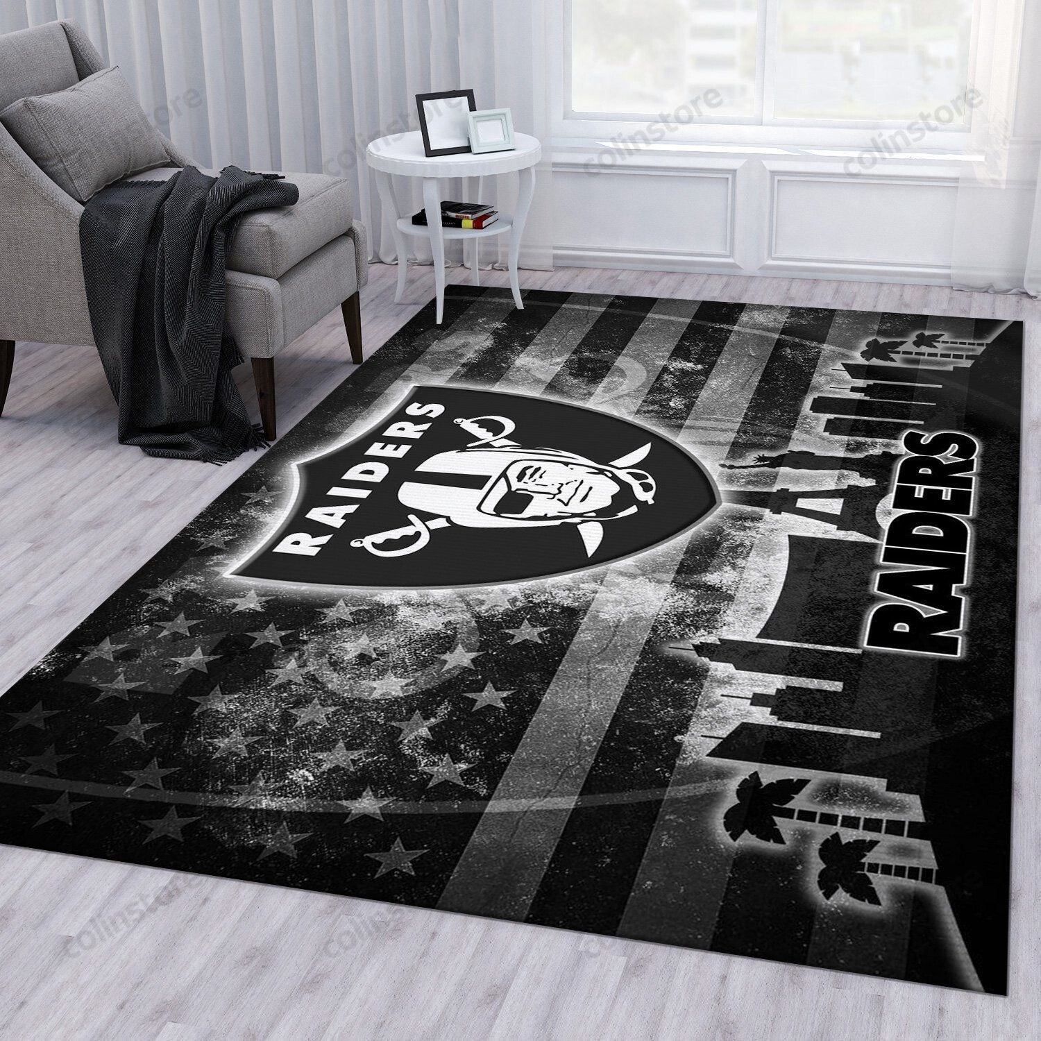 Las Vegas Raiders Rectangle Area Rug – Full Print Carpet For Living Room & Bedroom Home Decor