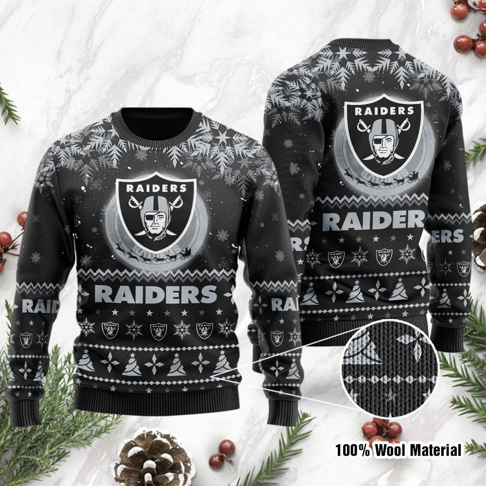 Las Vegas Raiders Santa Claus In The Moon Ugly Christmas Sweater Holiday Party For Men Women