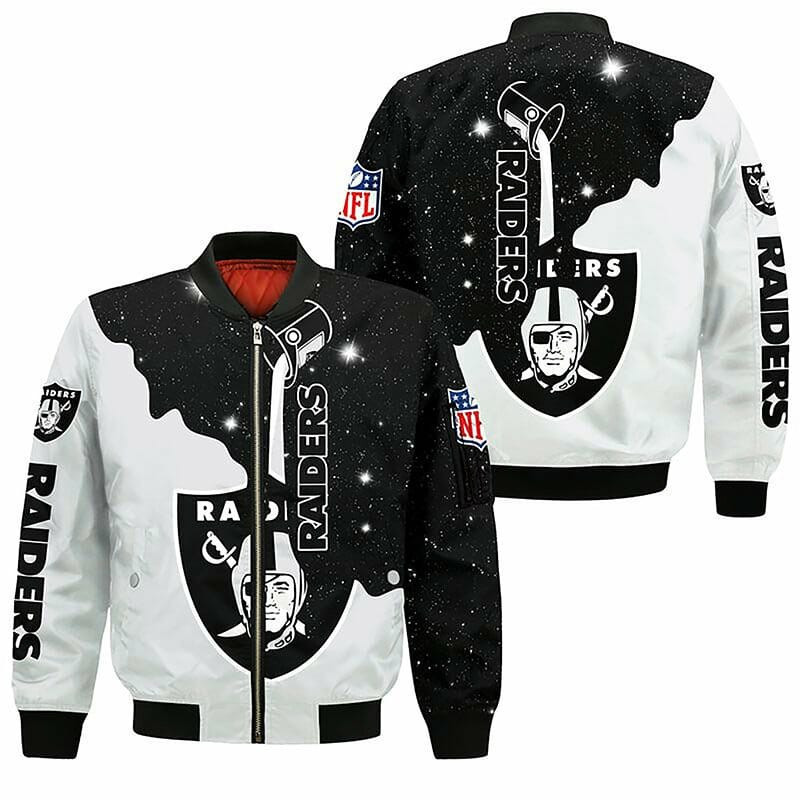 Las Vegas Raiders Silver Black Bomber Jacket | NFL Team Jacket for Men & Women | Football Fan Gift
