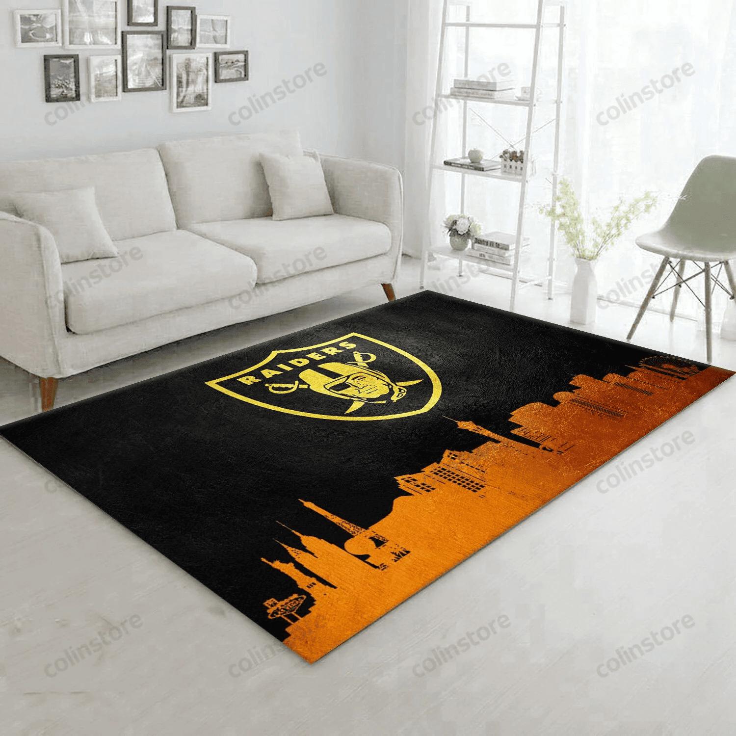 Las Vegas Raiders Skyline Team Logos Rectangle Area Rug – Full Print Carpet For Living Room & Bedroom Home Decor