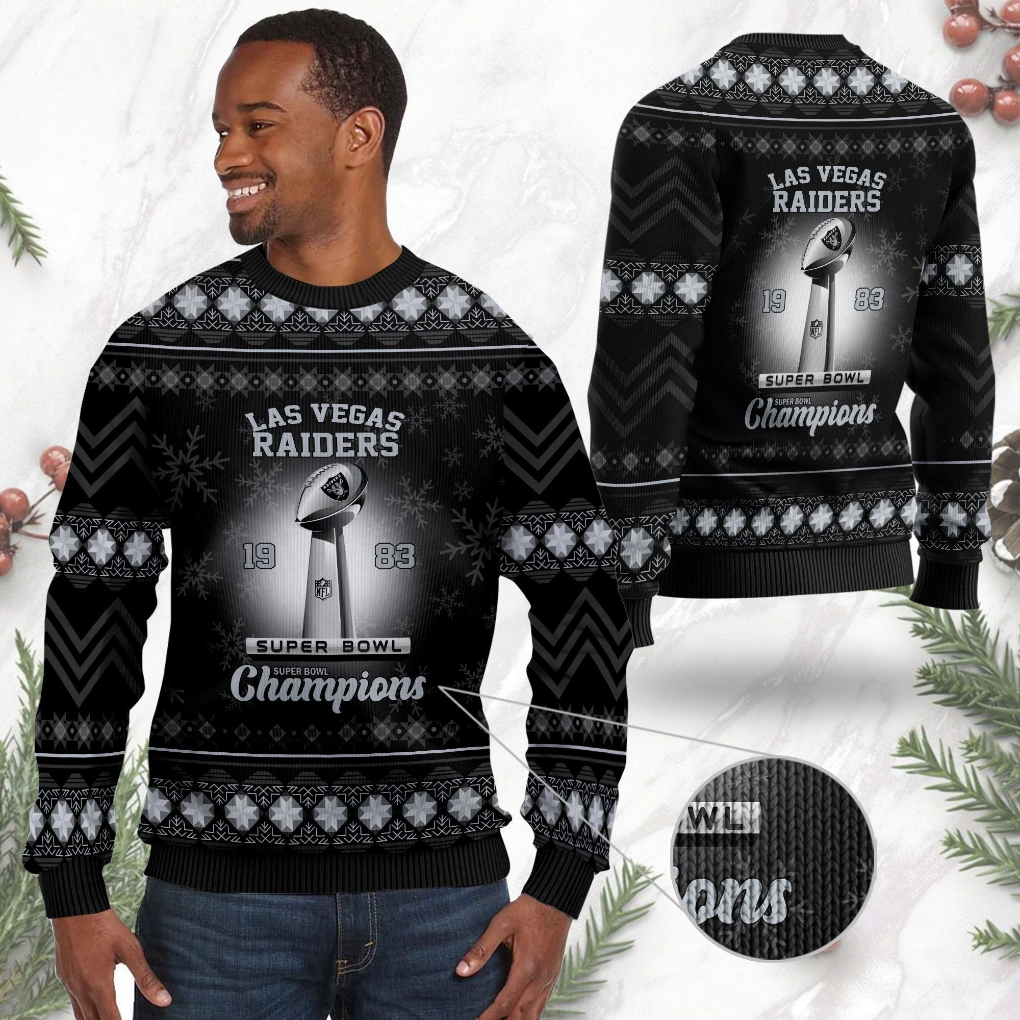 Las Vegas Raiders Super Bowl Champions NFL Cup Ugly Christmas Sweater